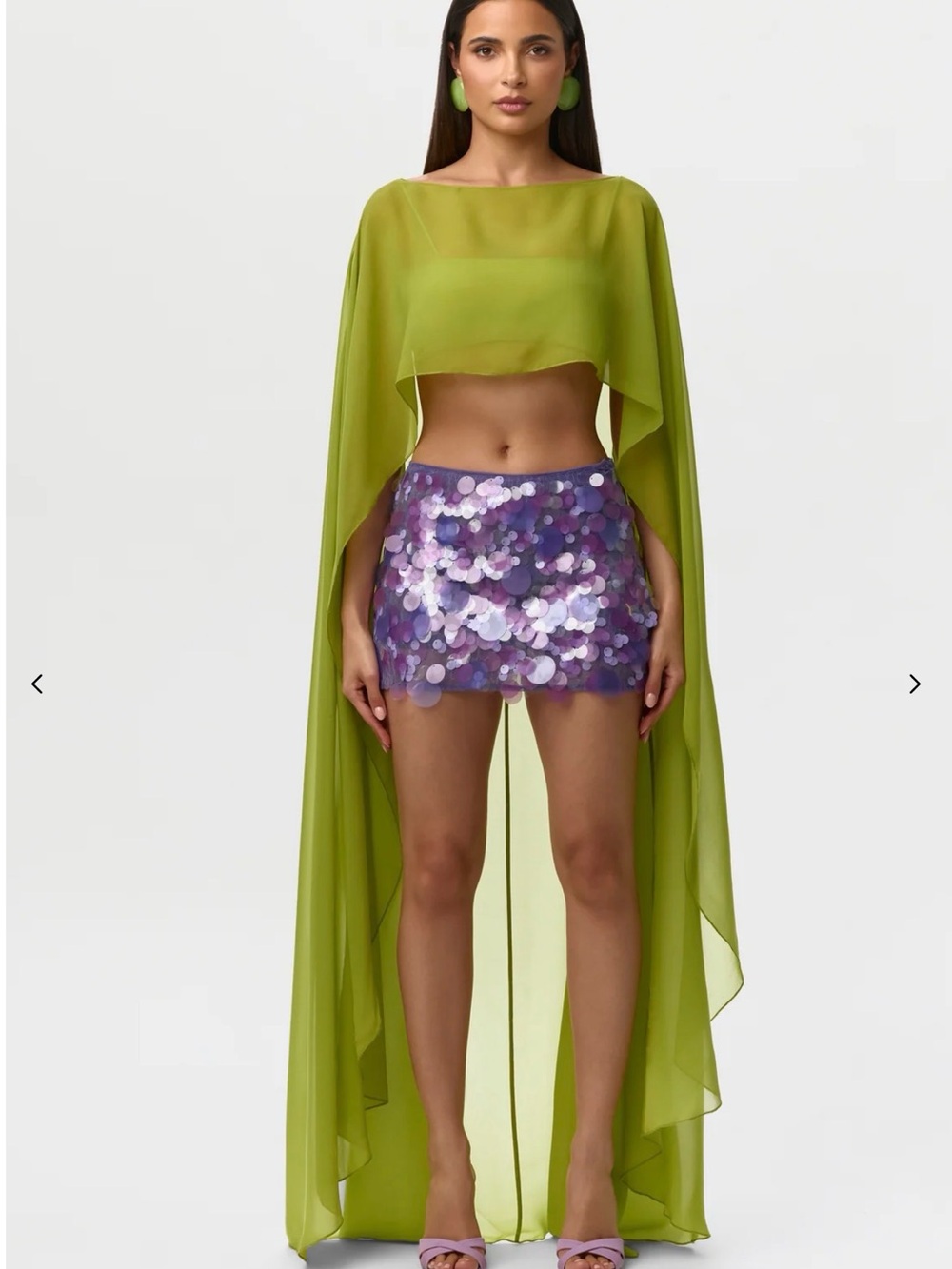 naked wardrobe CHIFFON CAPE CROP TOP Lime Green Sheer Cape